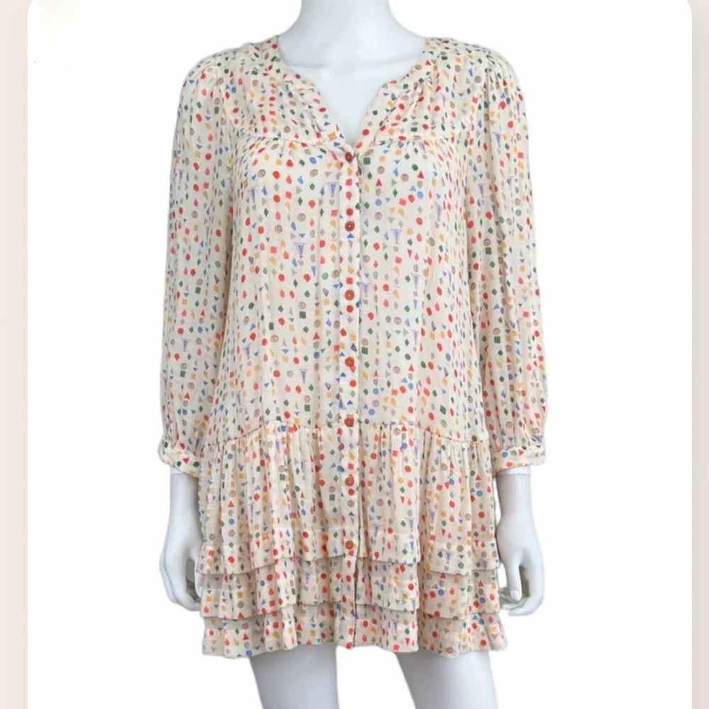 Cream Confetti Print Tunic Dress